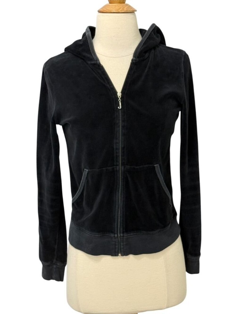 Juicy Couture Womens Vintage Zip Hoodie Track Jacket Black Velour Y2K USA Size L